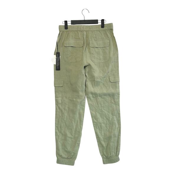 Nicole Miller Linen Cargo Jogger Pants NWT Women's Sz M Green Gorpcore Utility - Picture 2 of 7